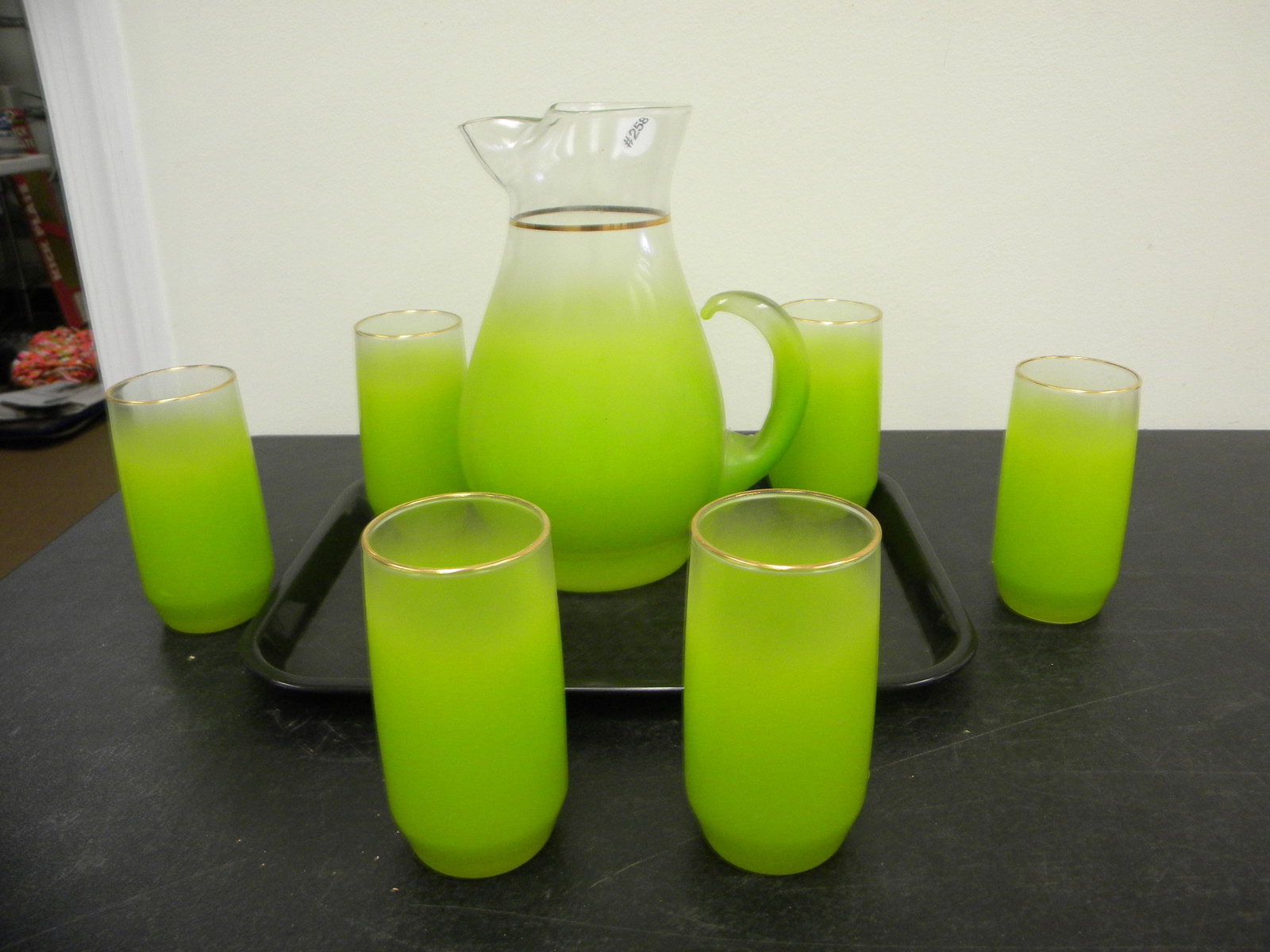 MCM Blendo Drinking Set: Pitcher 10" H. Includes 6 matching glasses.