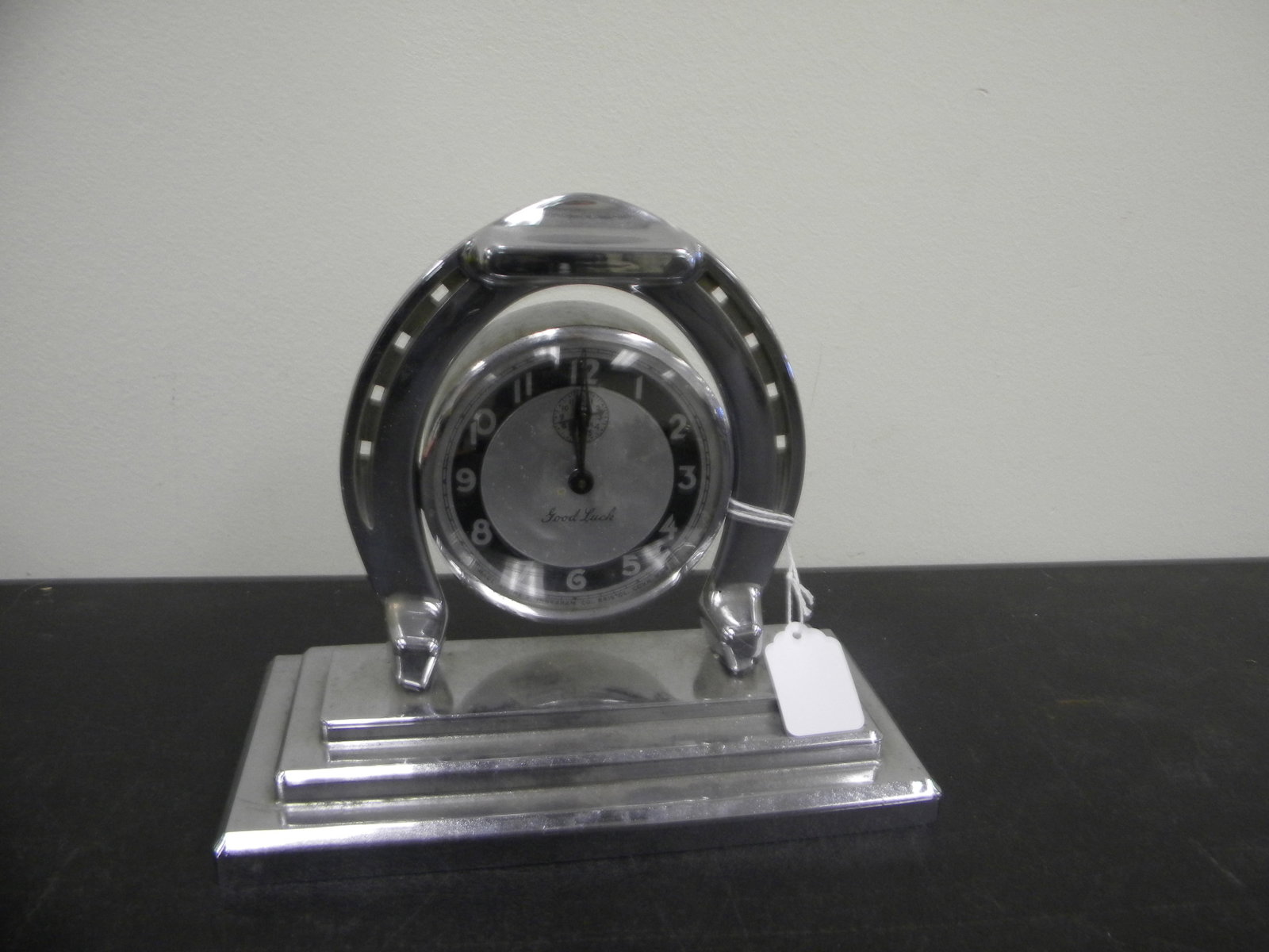 Lux Chrome Art Deco Horseshoe Clock: 9" H