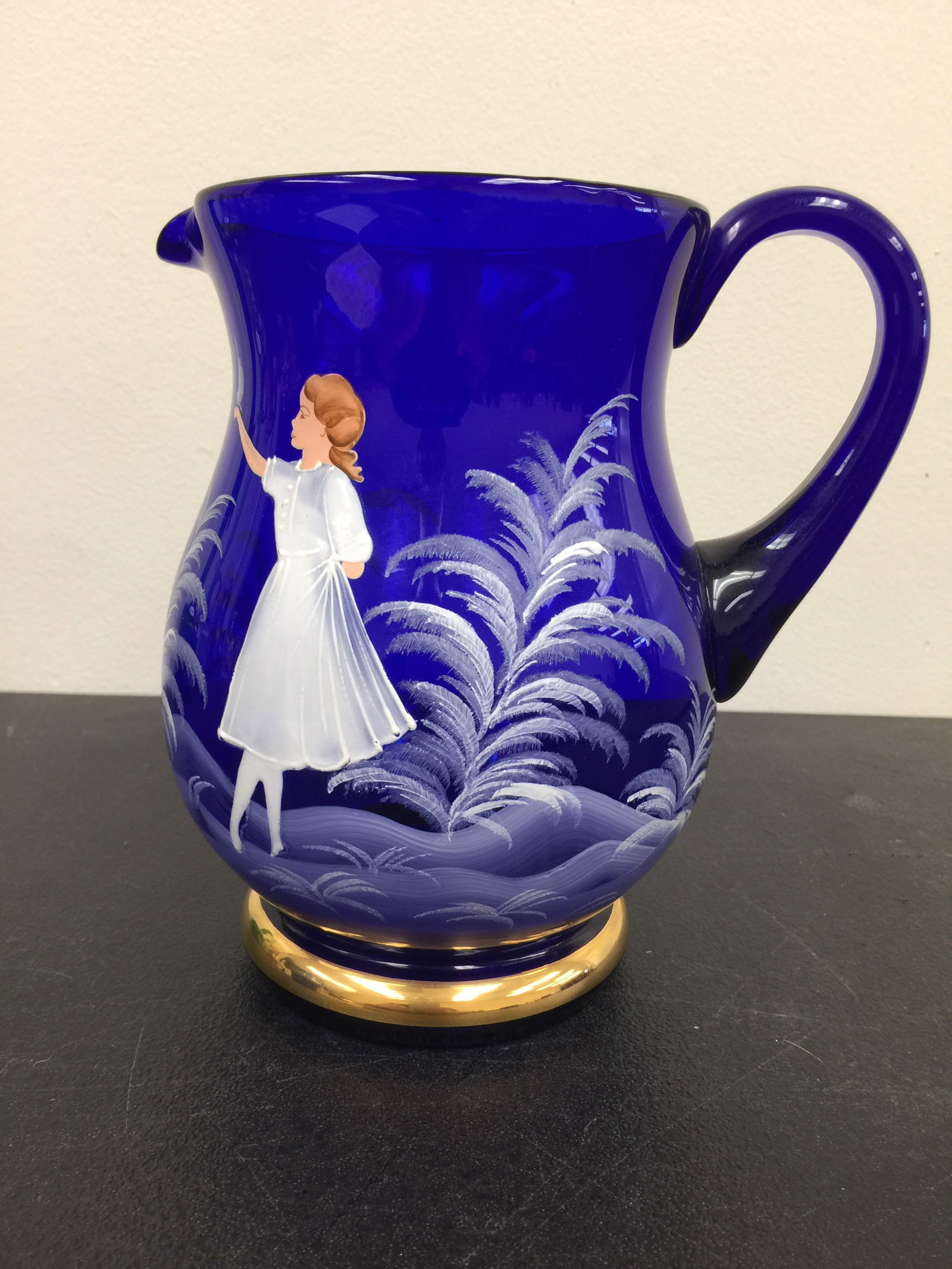 Mary Gregory Pitcher: cobalt, 7 1/2" x 6 1/2"