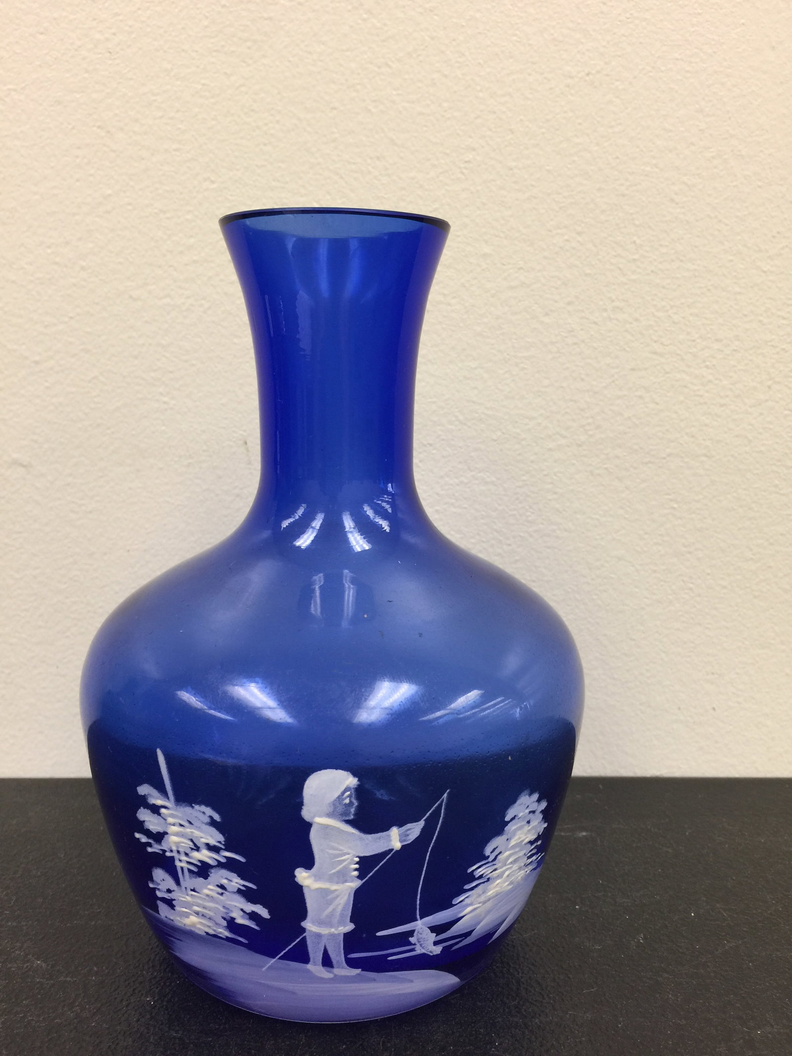 Mary Gregory Glass Tumble-Up: cobalt, 7" x 1/2", has 4" tall glass