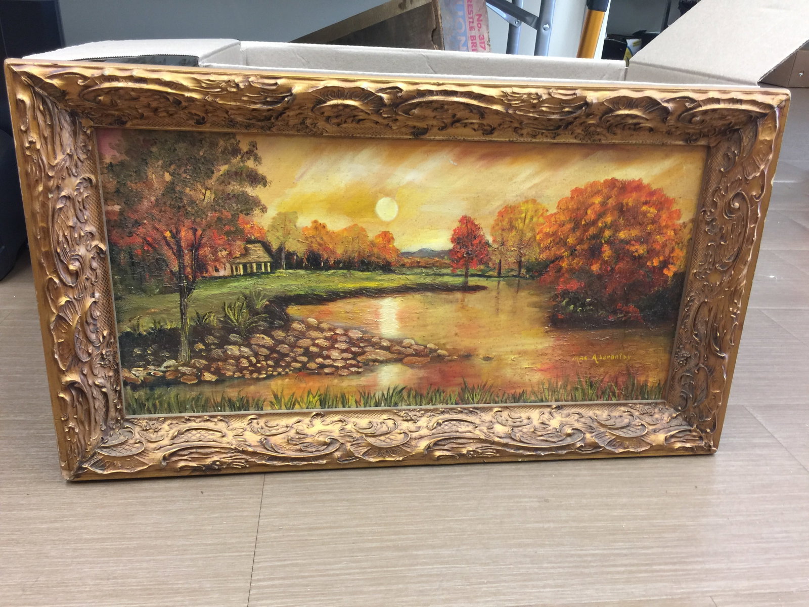 Signed Oil Painting: on canvas, gilt wood frame is 28" x 16", SLR