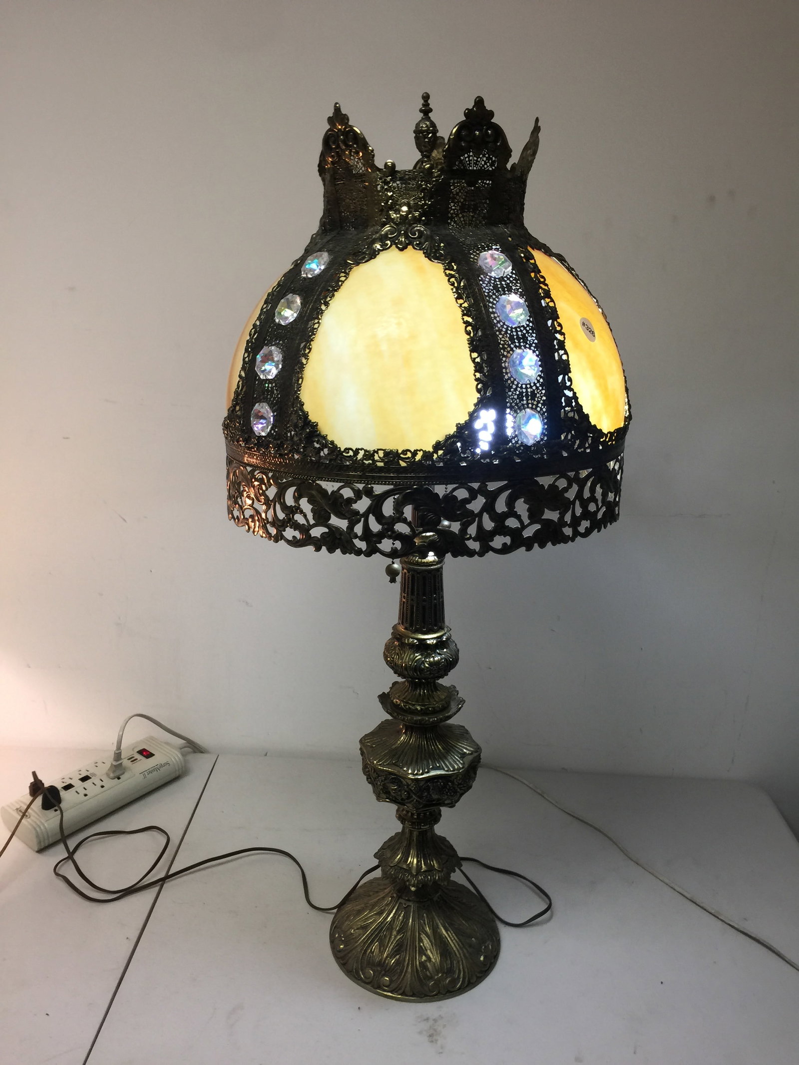 Vintage Slag Glass Jeweled Lamp (1 of 4)