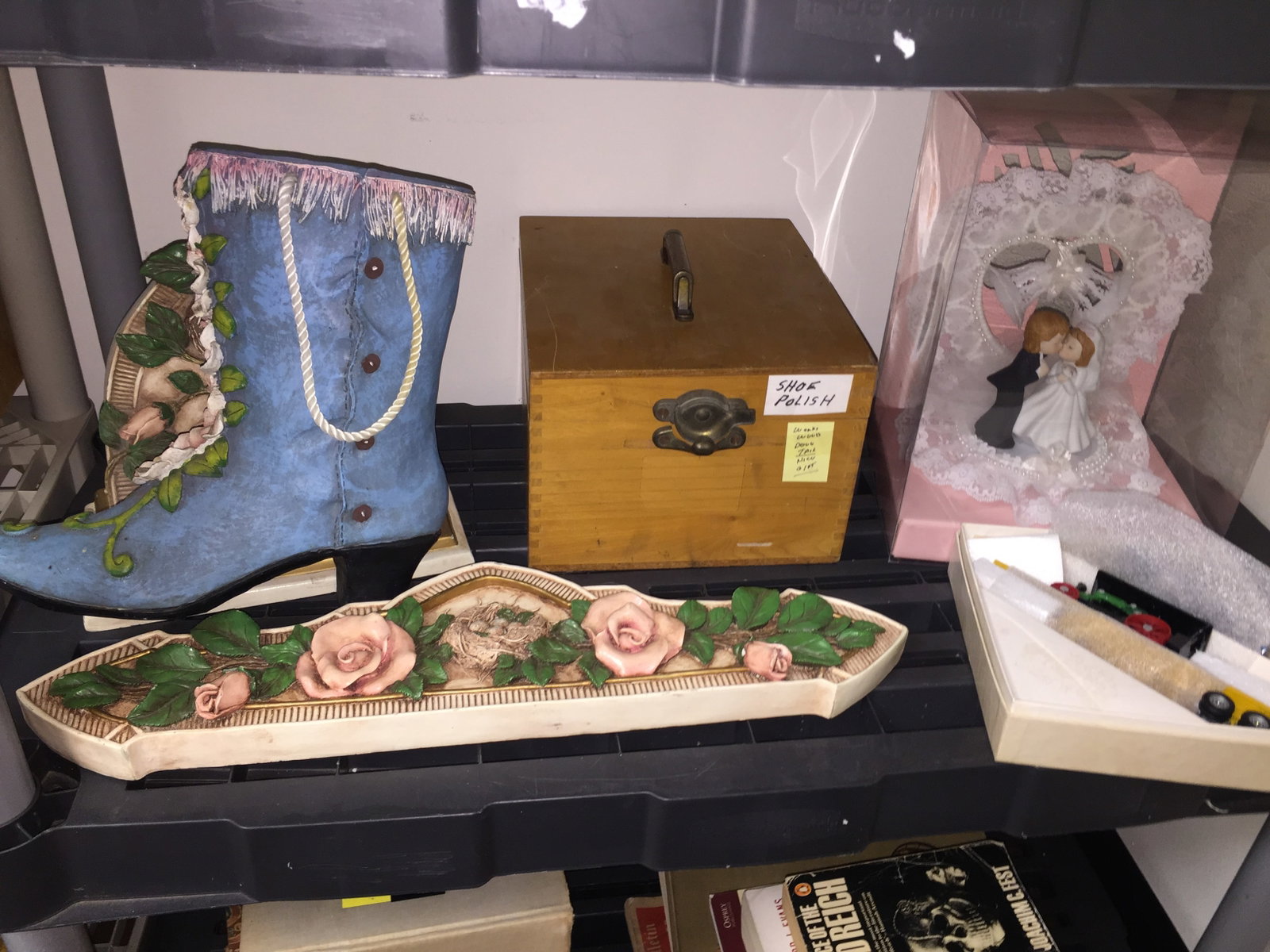 Mixed Lot: Shoe shine kit, decorative boot and more