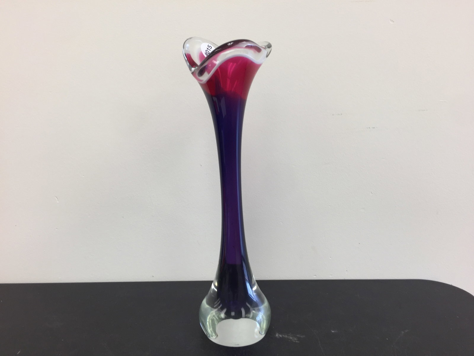 Flygsfors Coquille Art Glass Swedish Vase: signed by Paul Kedelv, 17"H.