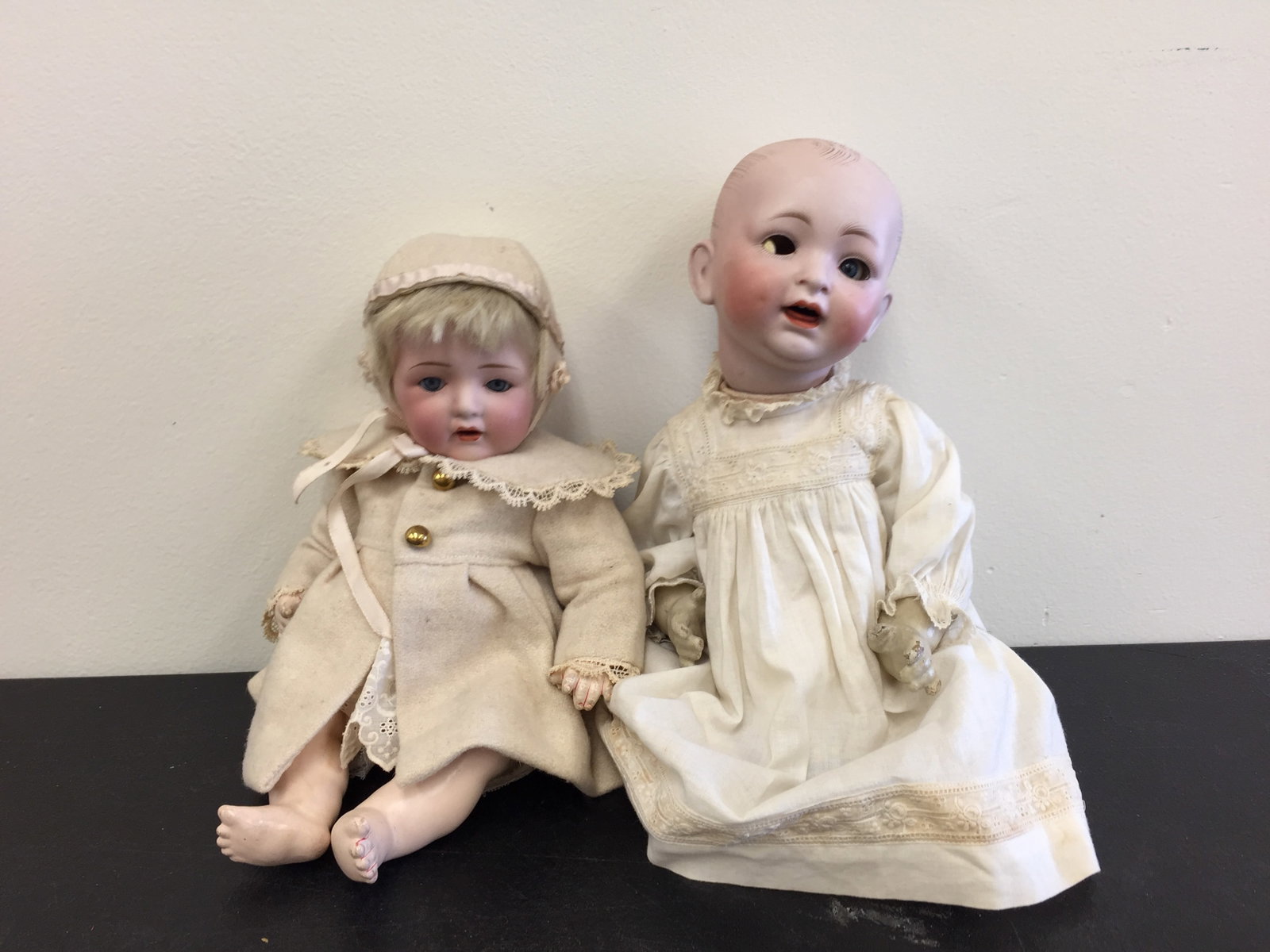 Bisque Head Dolls (2): one marked, nippon and other German 151/5. Largest, 12"H.