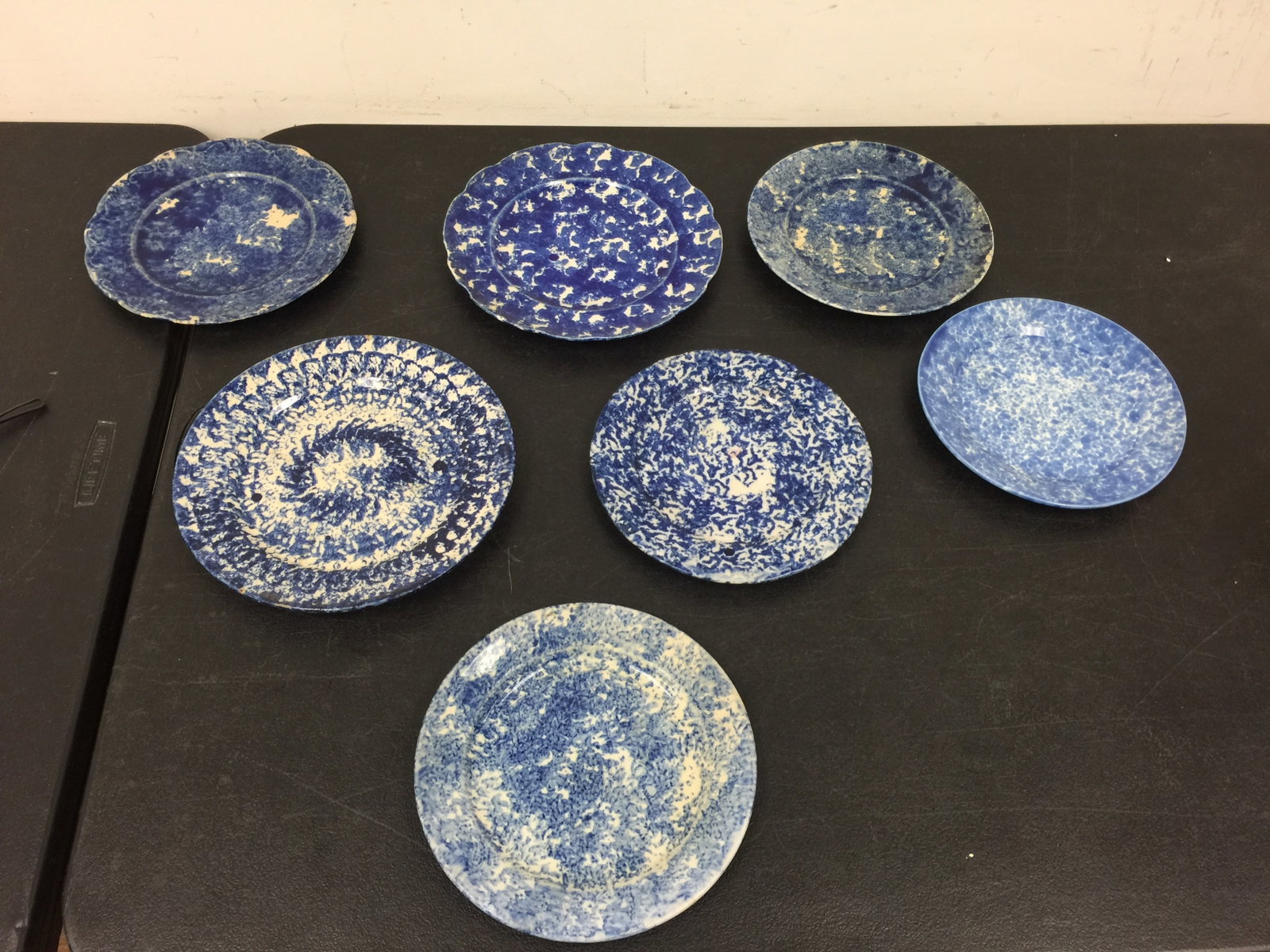 7 Spongeware Plates: Largest 9.5"
