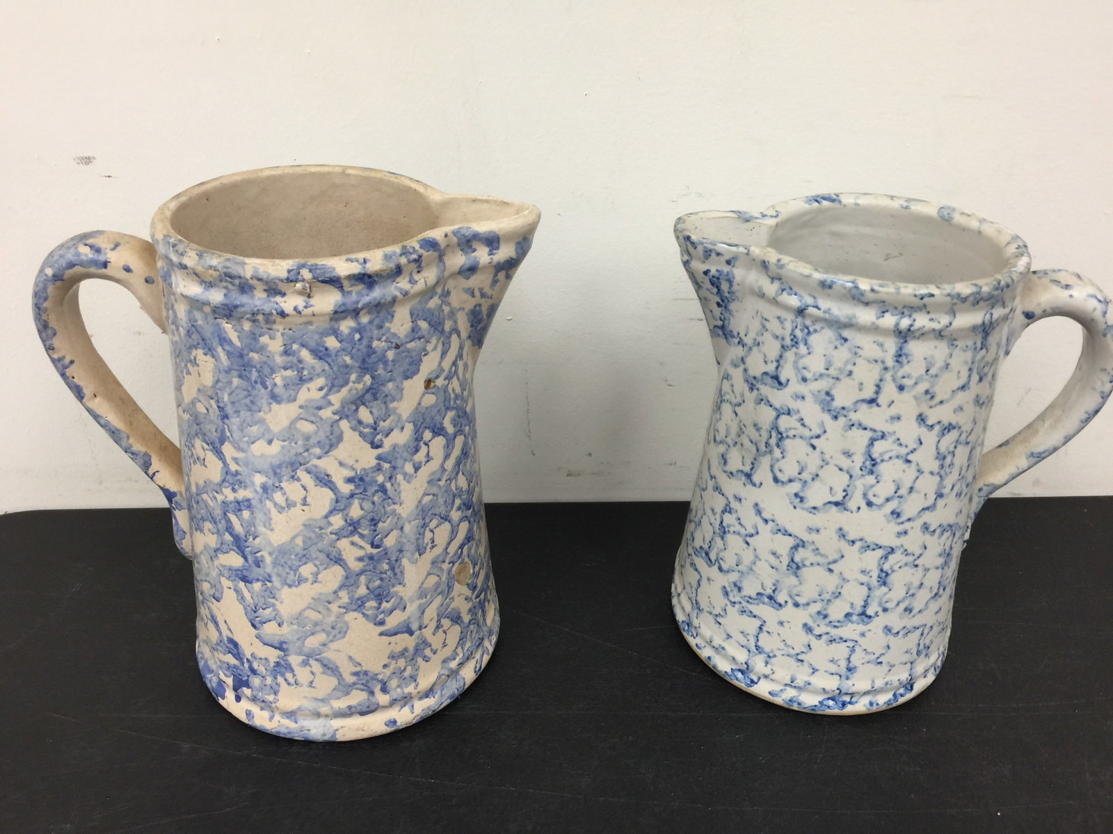 2 Spongeware Pitchers: Largest 9.5"