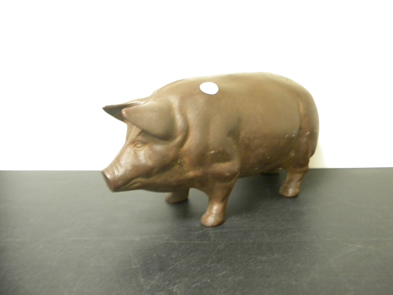 Large Cast Iron Pig: brown paint, 17"x8".