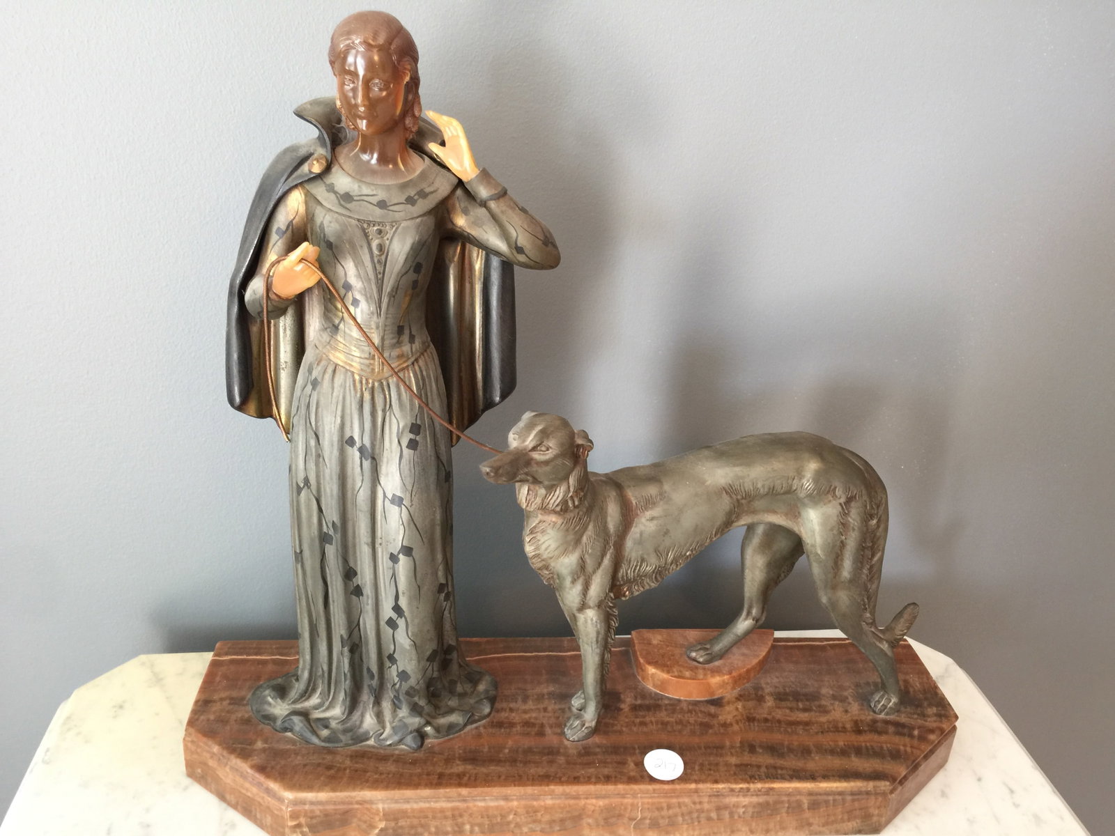 Art Deco Sculpture by Menneville et Rochard: ivorine head and hands, marble base, engraved France on back, 20"x21"x6".
