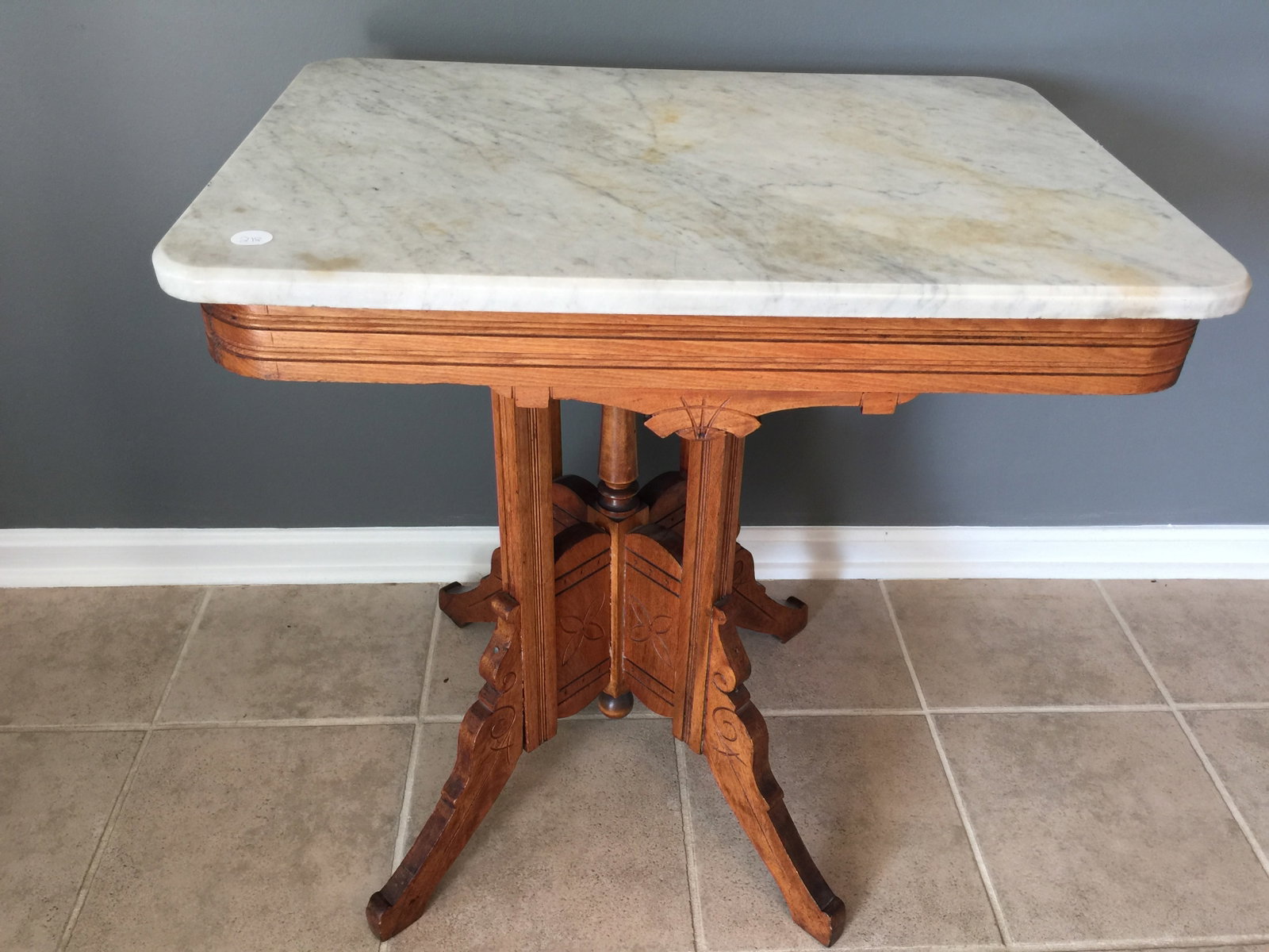 Victorian Marble Top Table: 29"x28"x20".