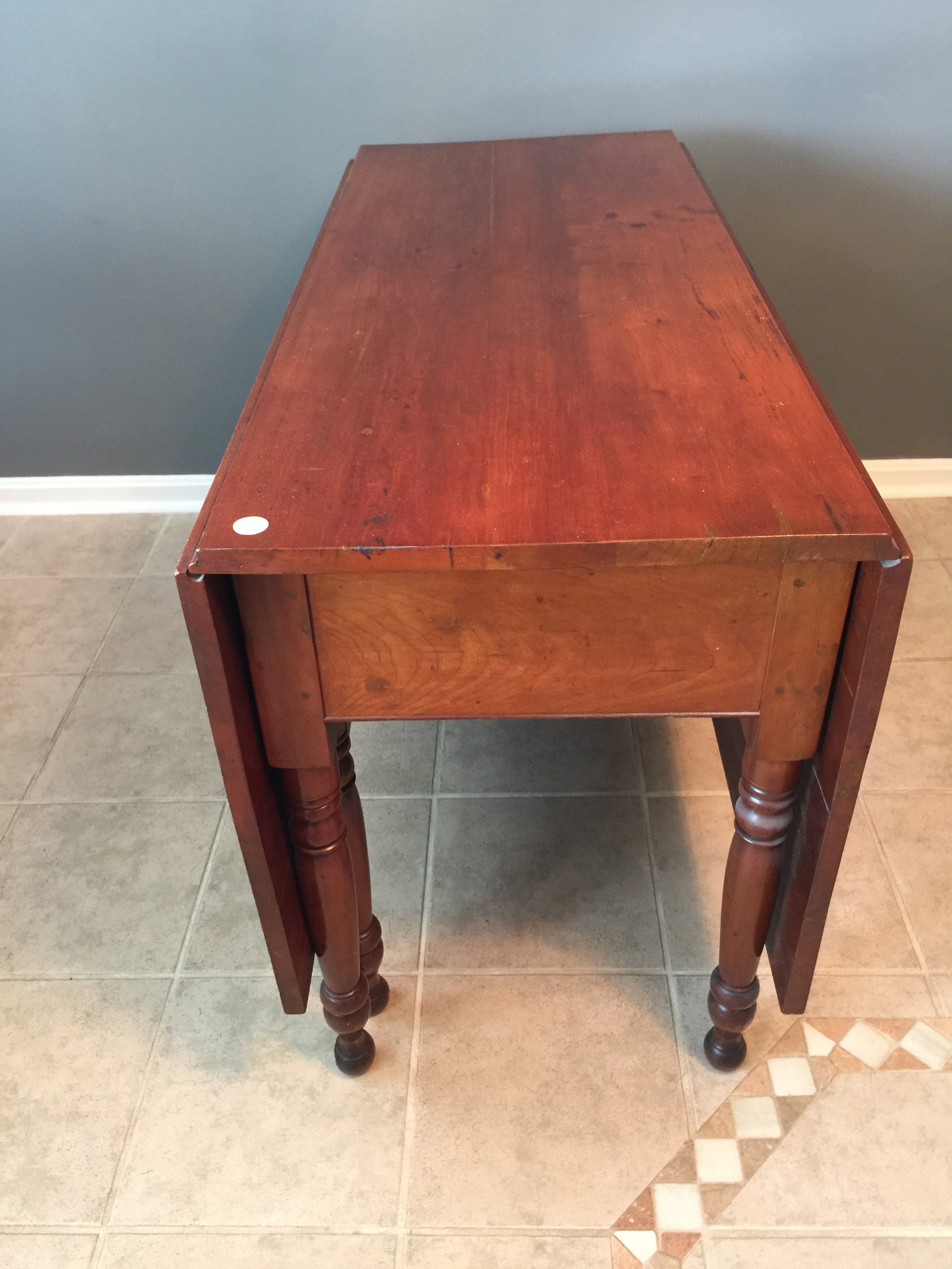 Sheraton Drop Leaf Table: 48"x19"x30" with two 21" leaves.