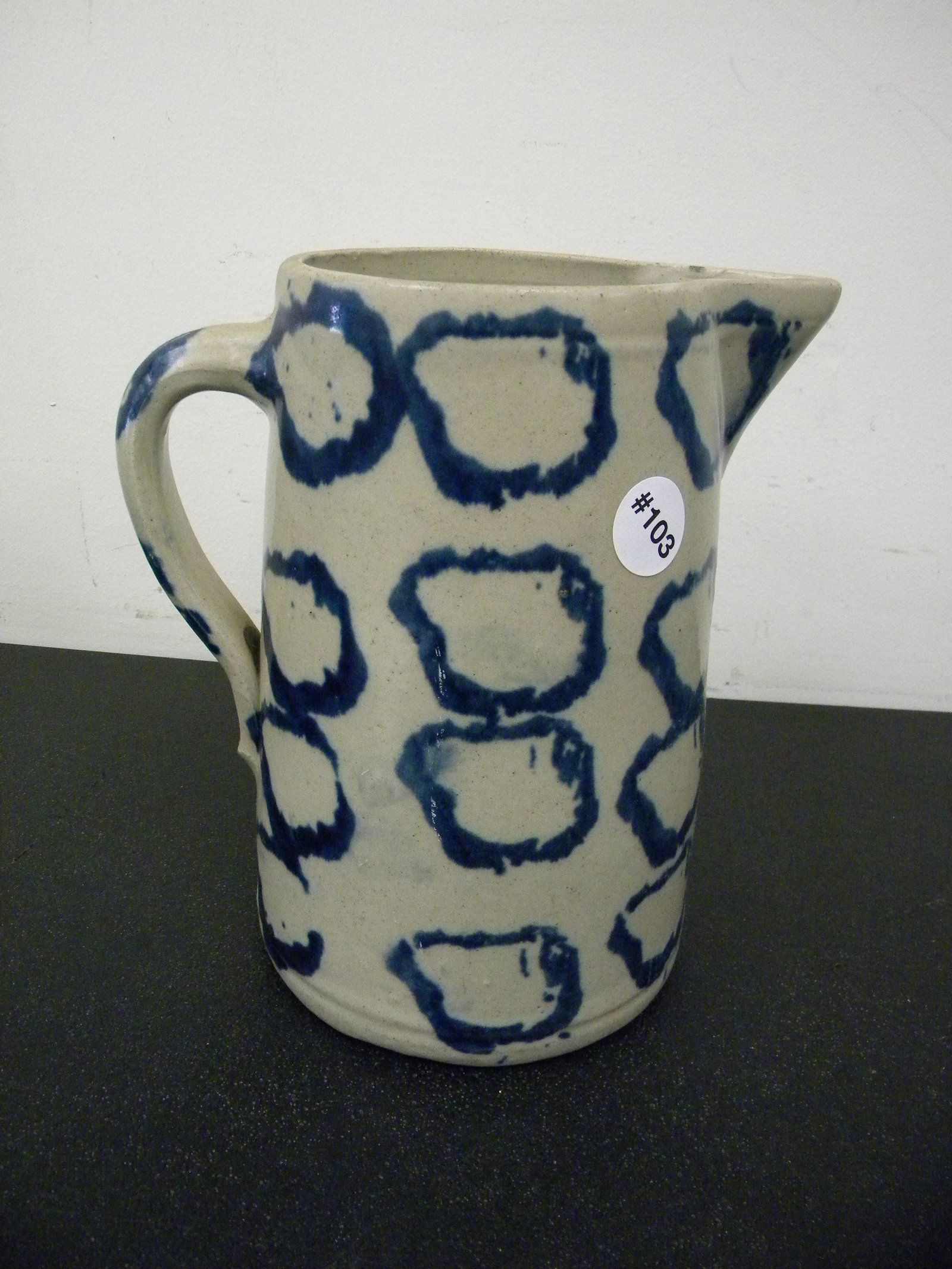 Antique Spongeware Pitcher: 9" H