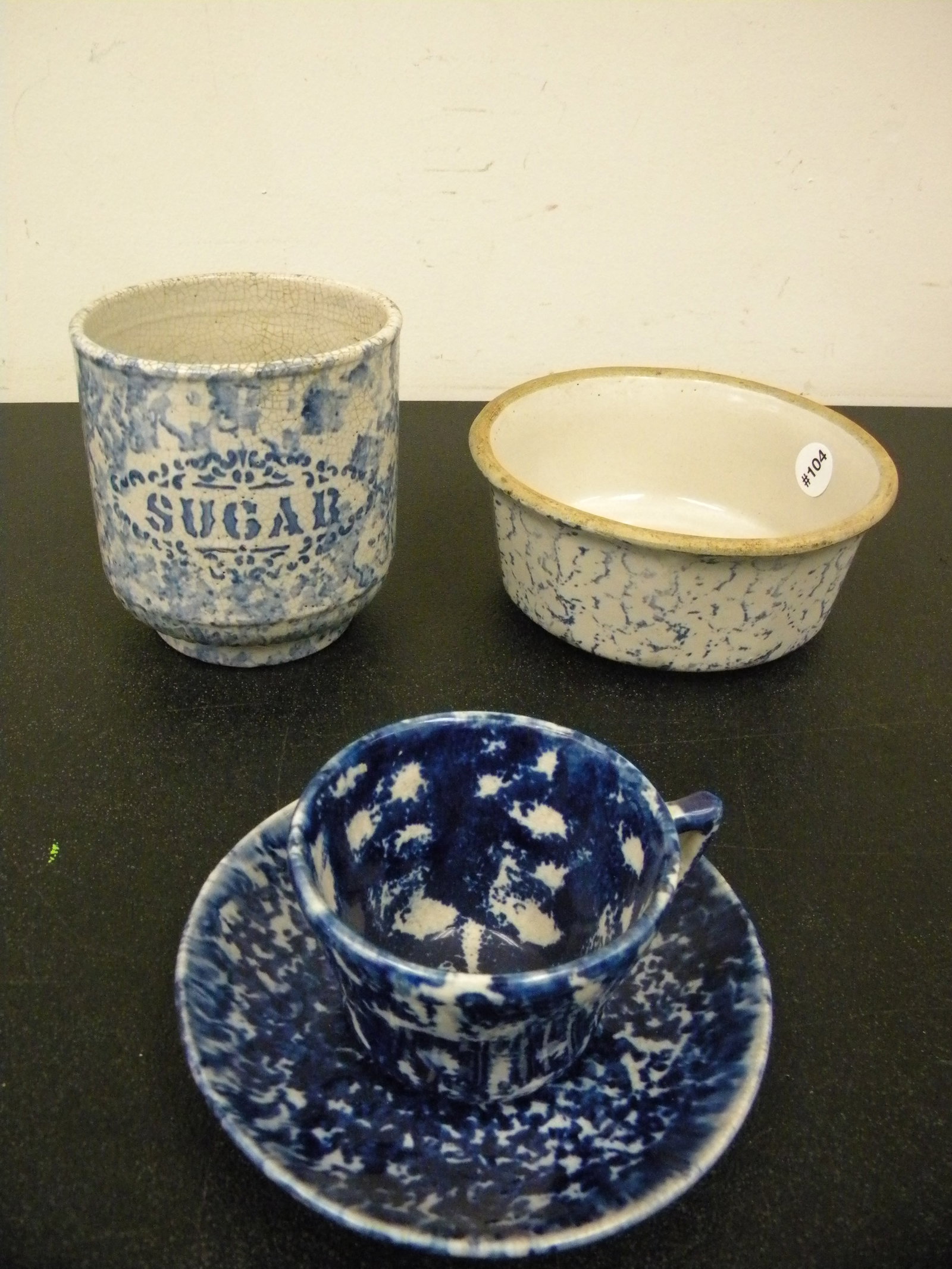 4 Pcs Antique Spongeware: Largest 5.5" H