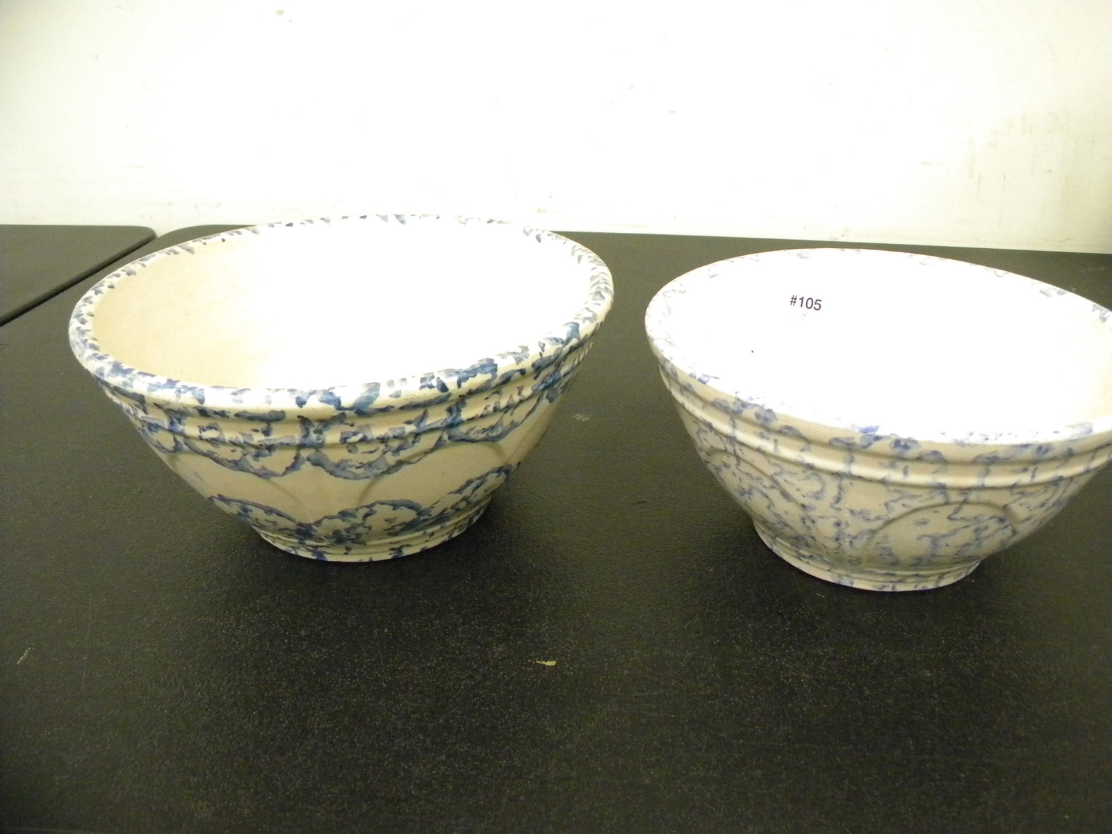 2 Antique Spongeware Bowls: Largest 10.5".