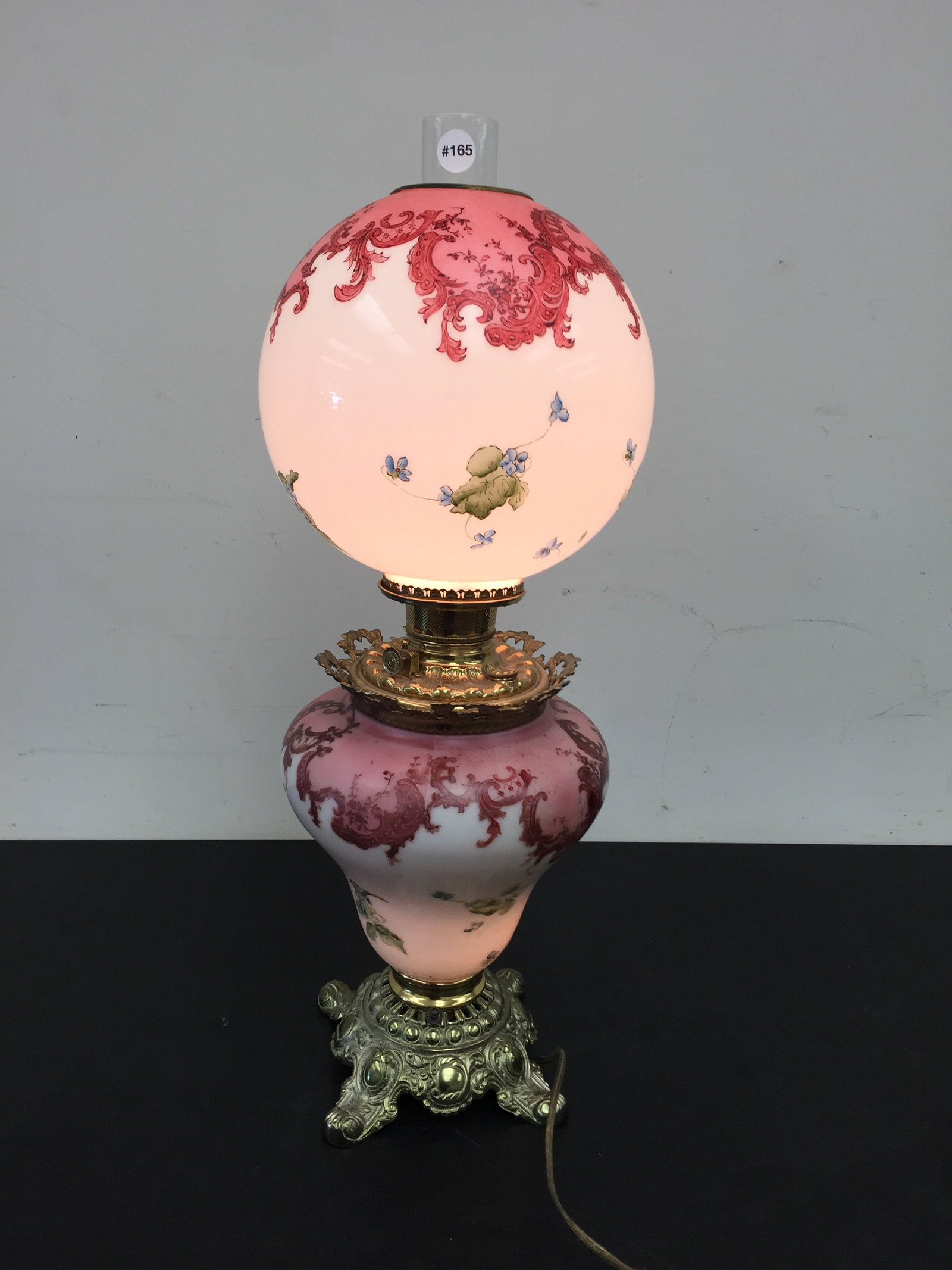 Antique GWTW Lamp: Hand painted. 29" H.