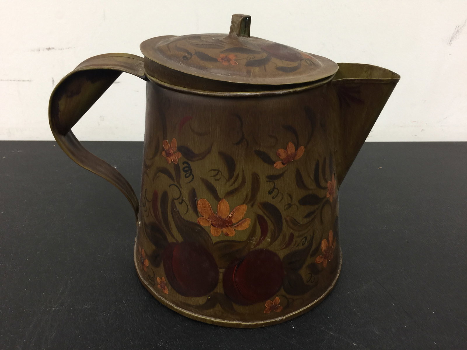 Artisan Toleware Tea Pot: signed mary walborn, 9".