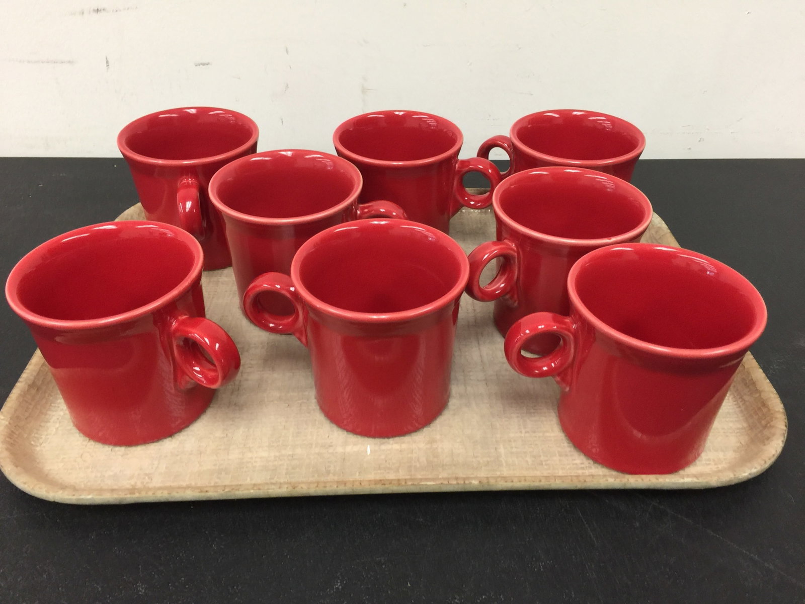 (8) Red Fiesta C Handled Mugs: 3.5"H.
