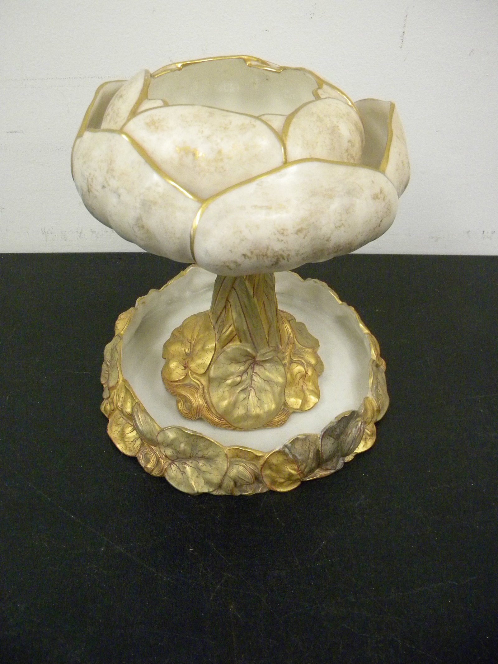 Royal Worcester Porcelain Vase: signed, hand painted, lotus design and floral design. 9"H.