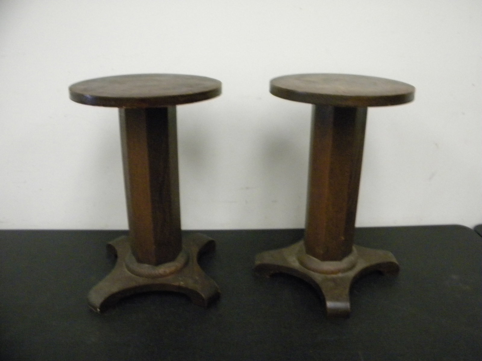 Oak Pedestal Plant Stands (2): quarter sawn oak, 18"x16".