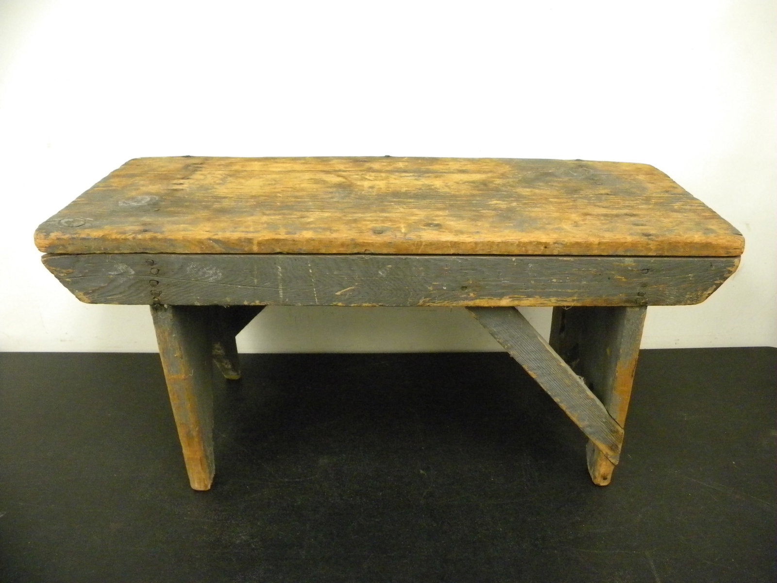 Primitive Painted Bench: gray paint, 33"x14"x15".