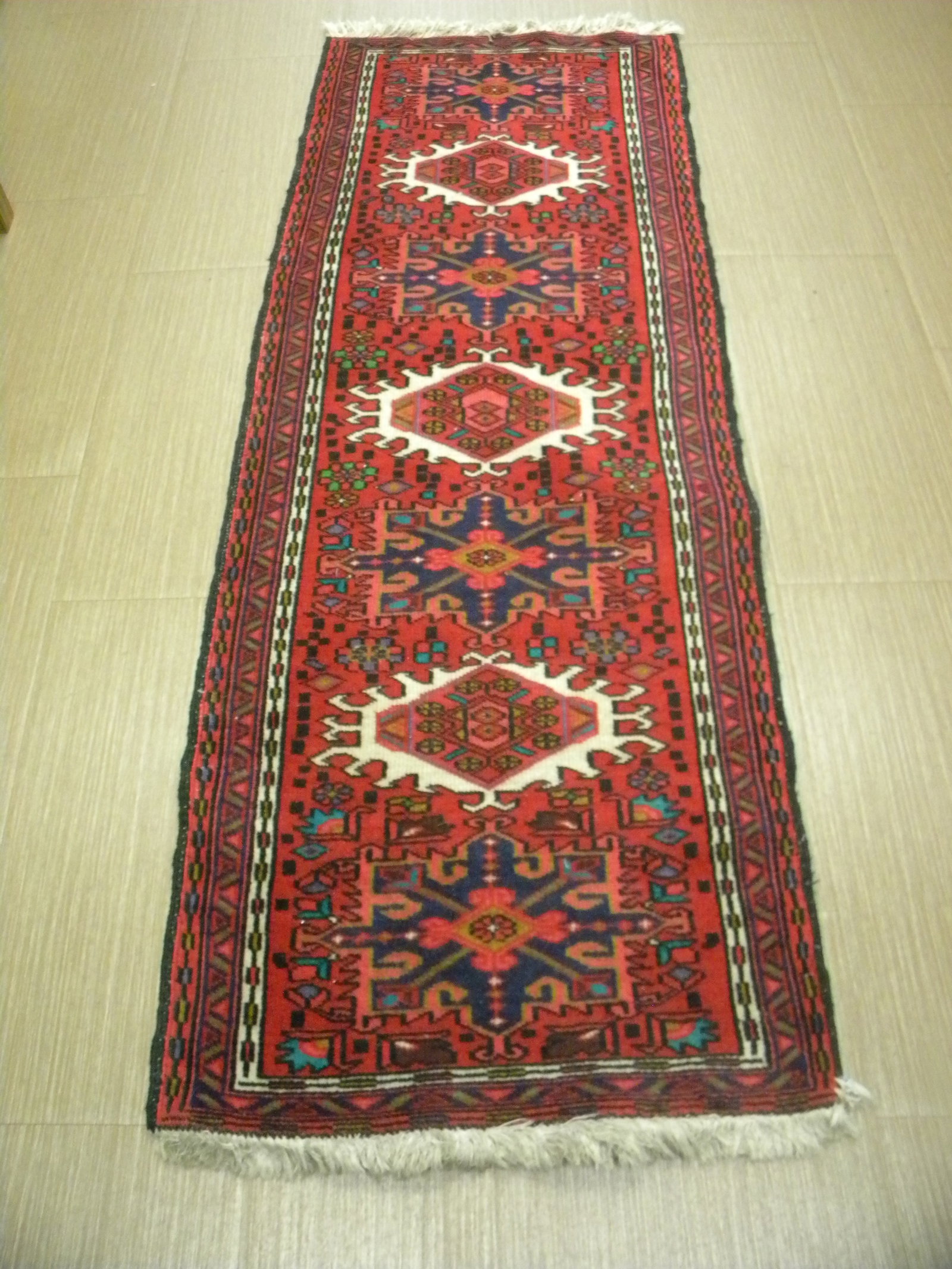 Semi Antique Caucasian Runner: geometric design, 27"x73".