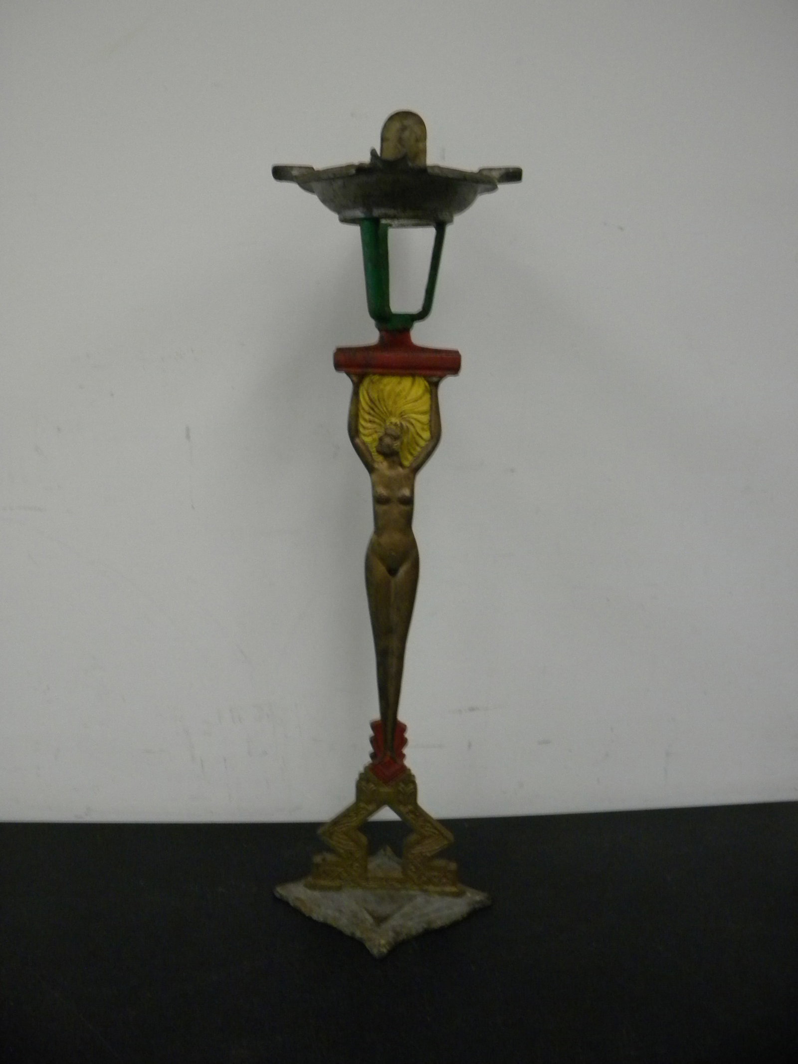 Art Deco Figural Ashtray: 8"x27", original paint.