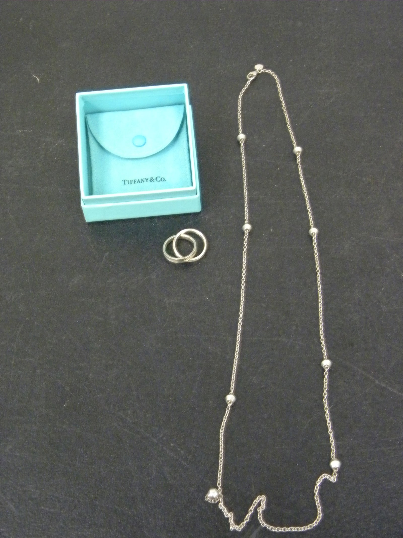 Tiffany Sterling Double Ring & Necklace: .68ozt, 16" when clasped.