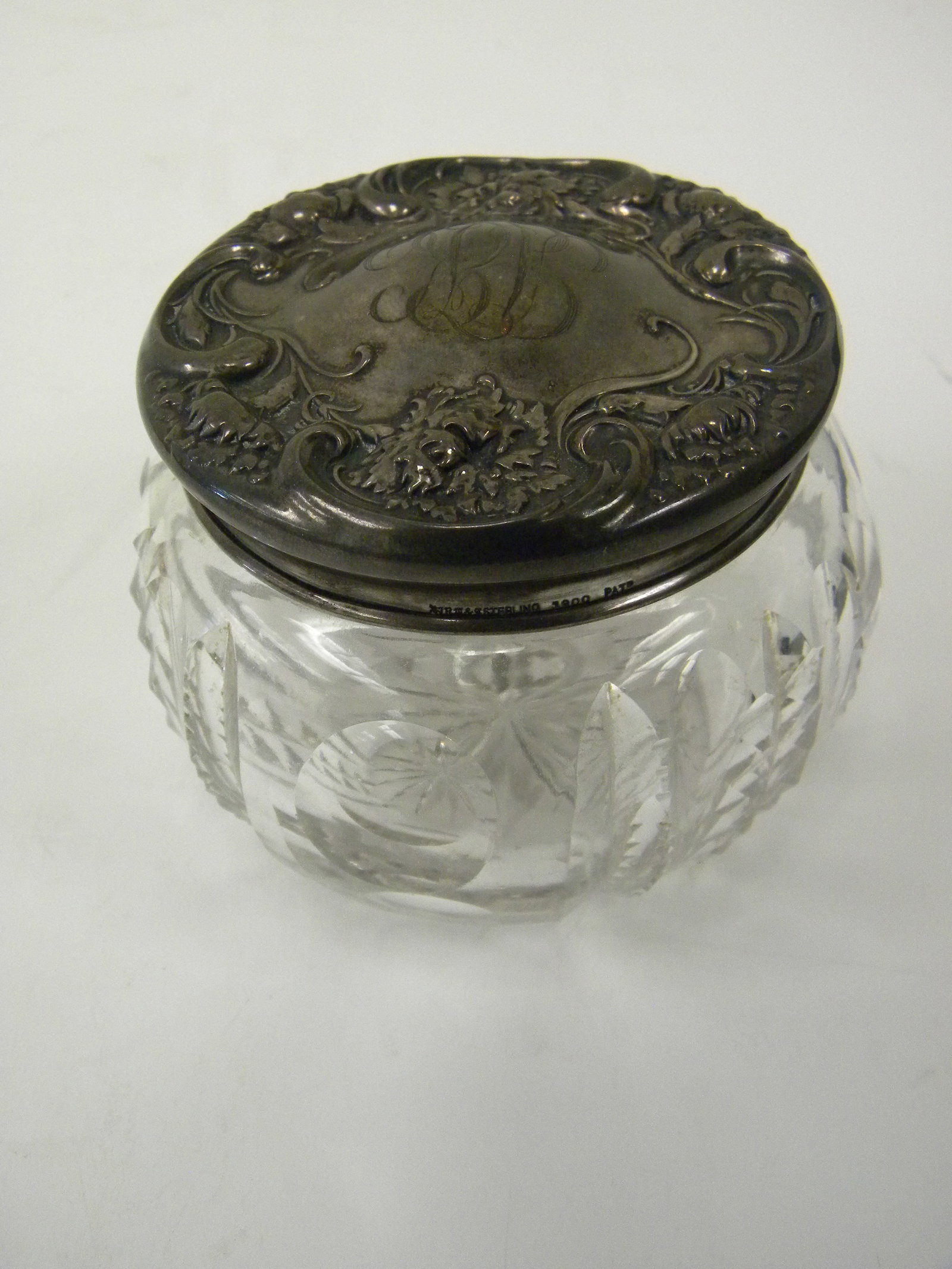Sterling Covered Jar: monogrammed, .905ozt.