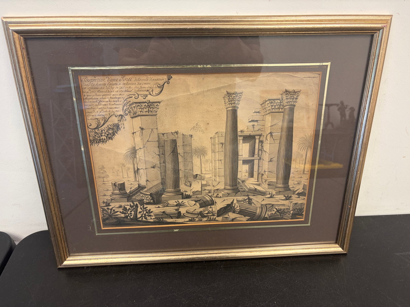 18thC Original Robert Wood Engraving: titled "The Ruins of Palmyra" otherwise Tedmor in the Desart, matted, frame, 22"x17".