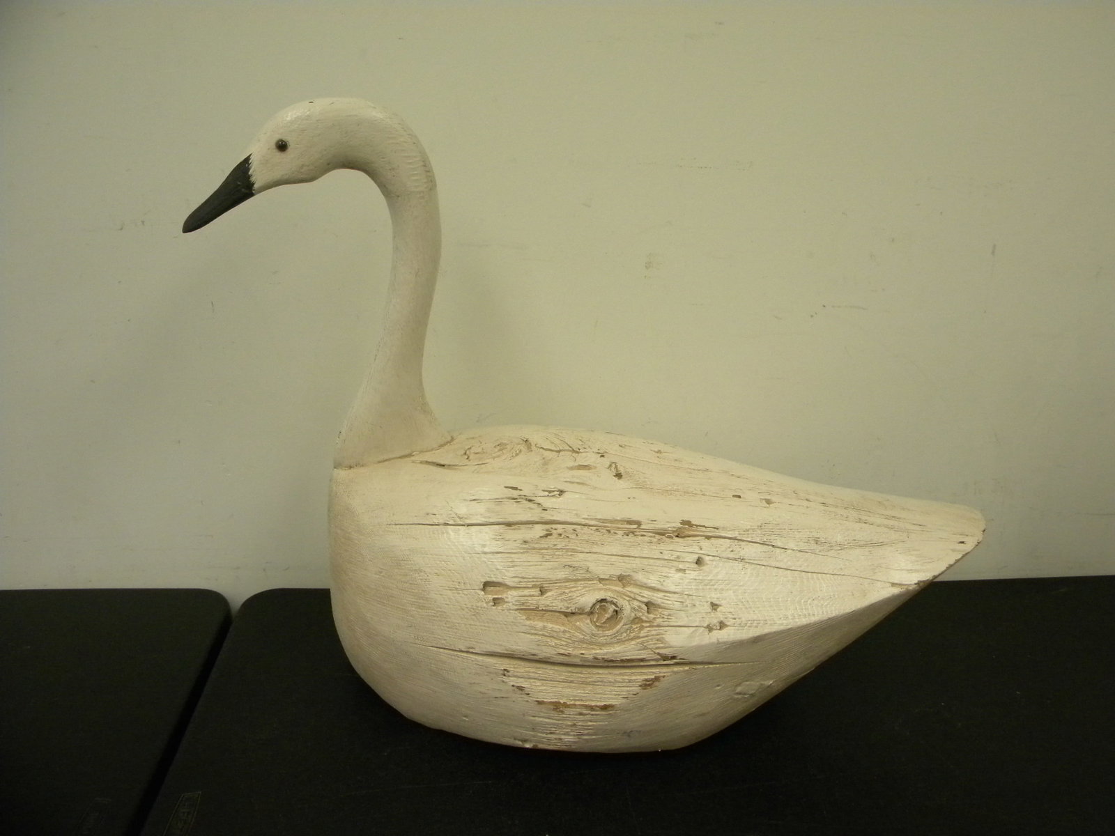 Large Folk Art Swan Decoy: hand carved, full bodied and glass eyes. 23"x25"