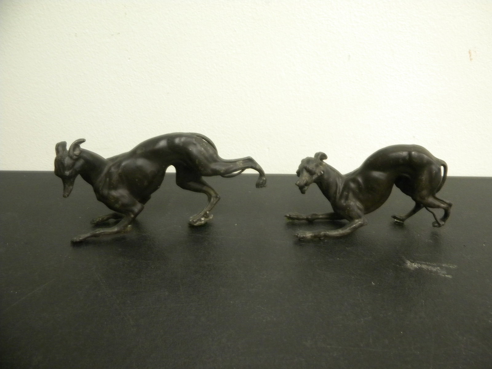 Spelter Borzoi Dogs (2): bronze finish, 7"L.