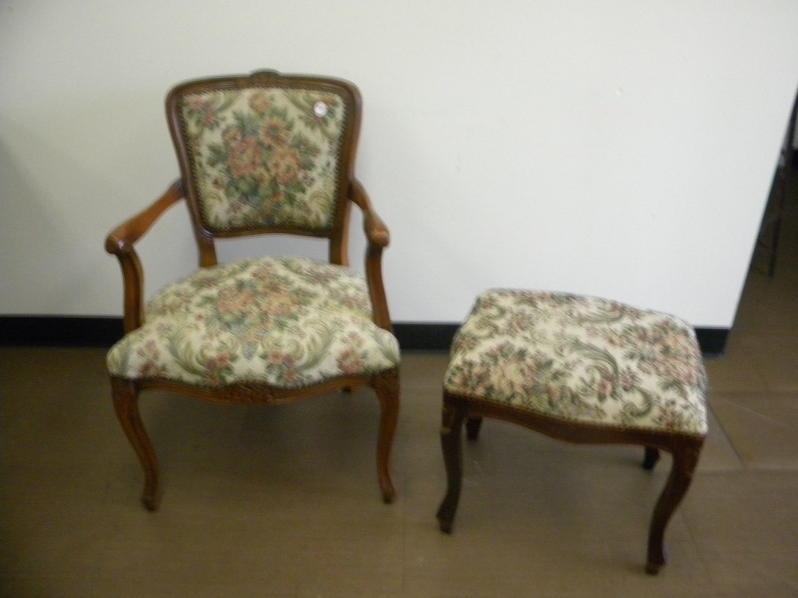 Carved Needlepoint Chair & Stool (1 of 3)