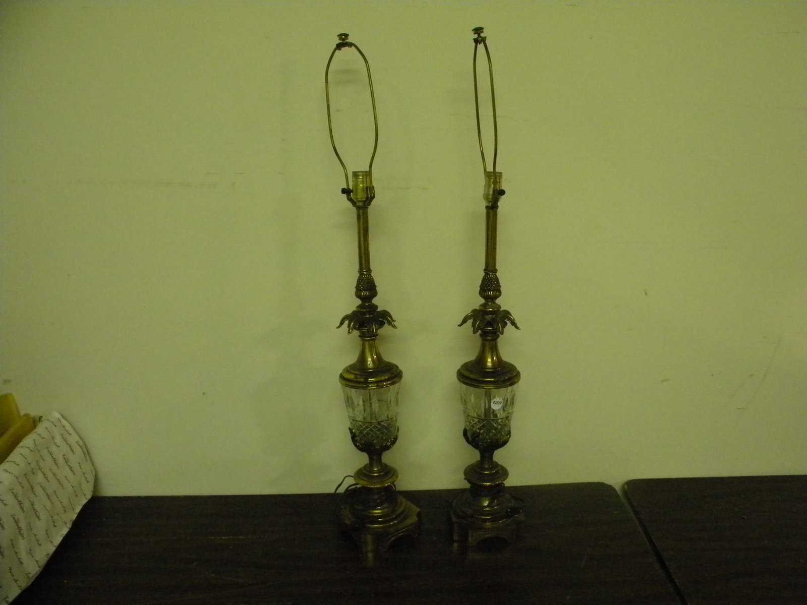 Pair of Brass & Glass Pineapple Lamps: 40" H