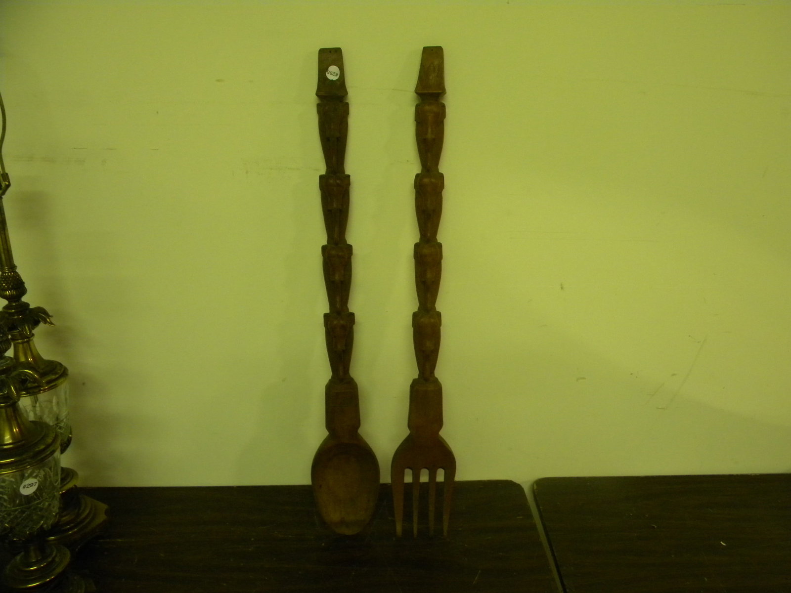 Decorative Tribal Carvings: 37" H. Spoon & fork.