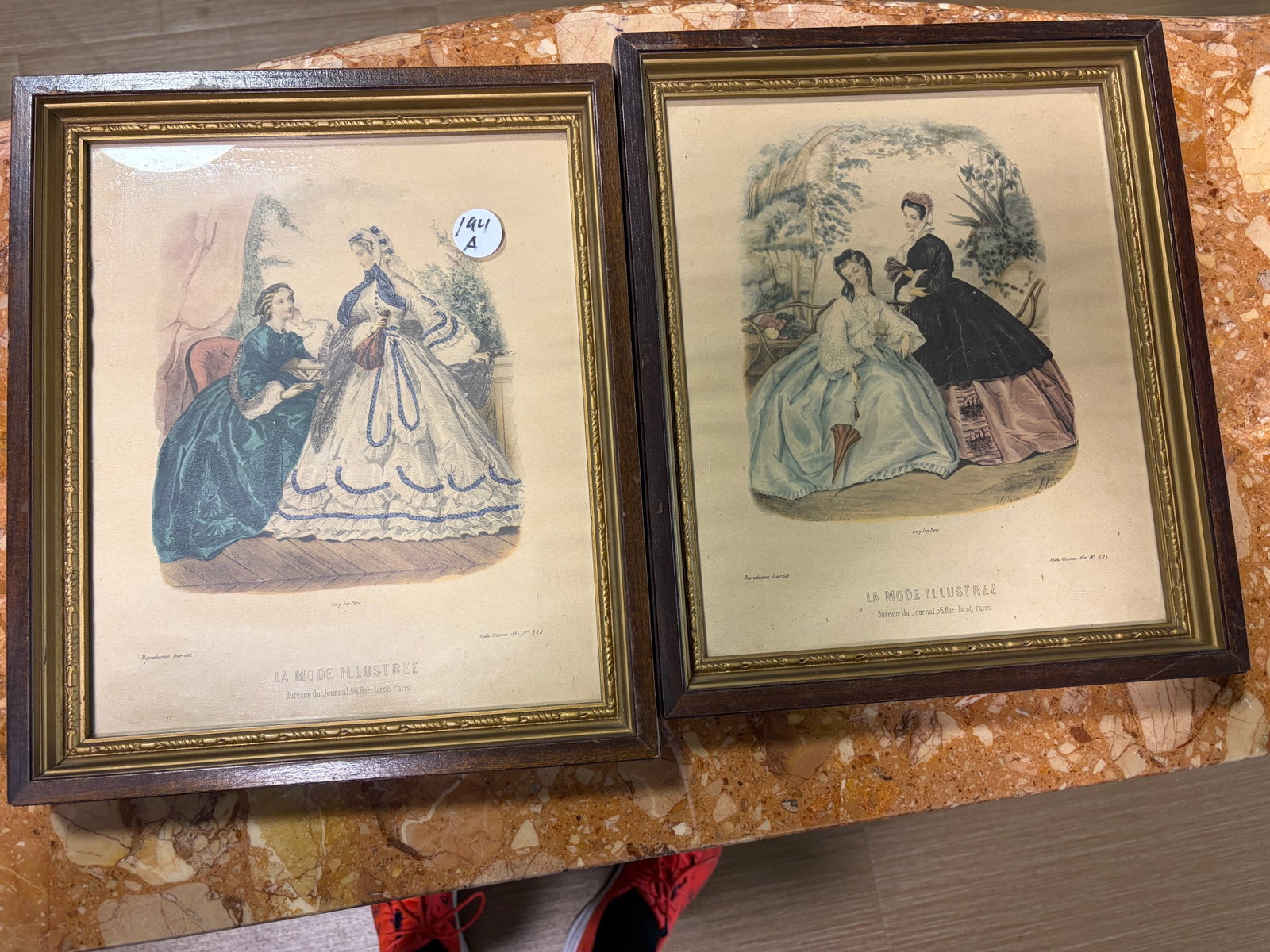 Antique French Fashion Prints: 12"x14".
