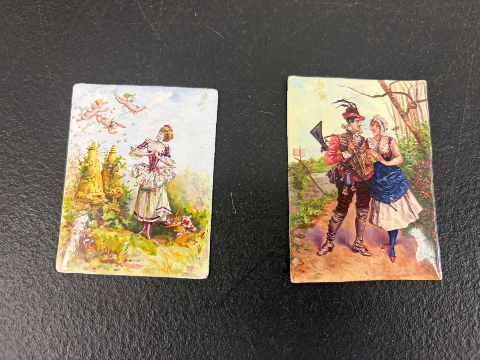 Paintings on Enamel (2): one signed, 2".