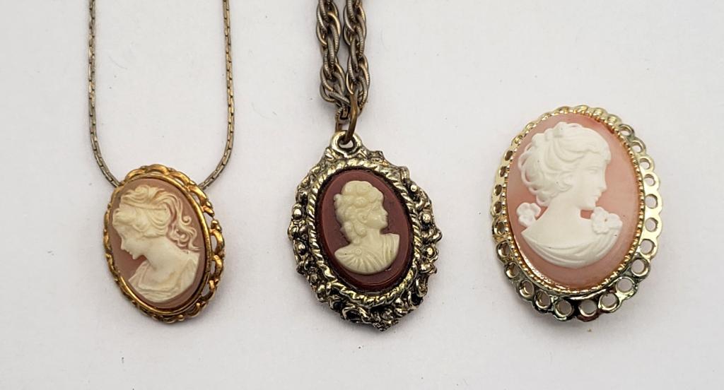 VINTAGE GOLD TONED CAMEO LOT: (1 of 4)