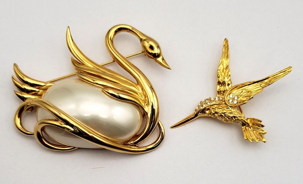 VINTAGE GOLD TONED SWAN AND HUMMINGBIRD (1 of 5)