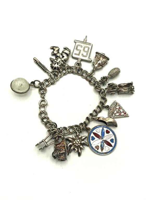 VINTAGE CHARM BRACELET W CHARMS .925 (1 of 3)