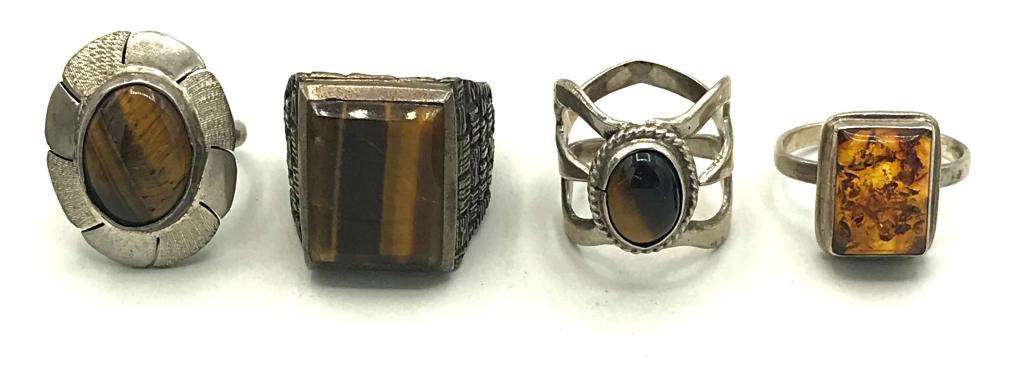 4 VINTAGE MENS RINGS! (3 TIGER EYE) (1 of 5)