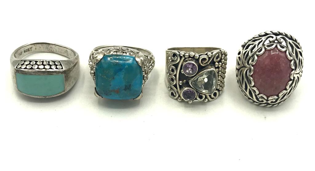 4 VINTAGE STERLING RINGS WITH STONES (1 of 4)
