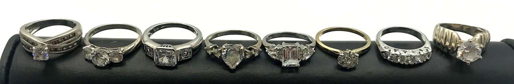 8 STERLING RINGS W IMITATION DIAMONDS (1 of 7)