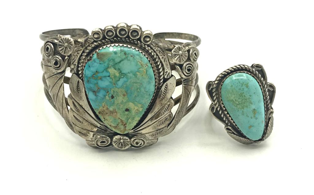 NAVAJO BANGLE & RING LARGE STONES!!!!!! (1 of 9)
