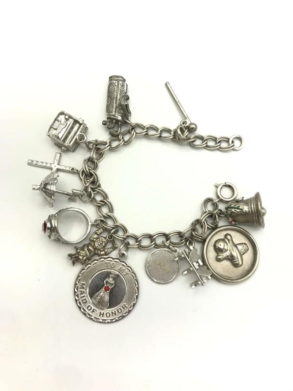 STERLING CHARM BRACELET LOADED W CHARMS (1 of 2)