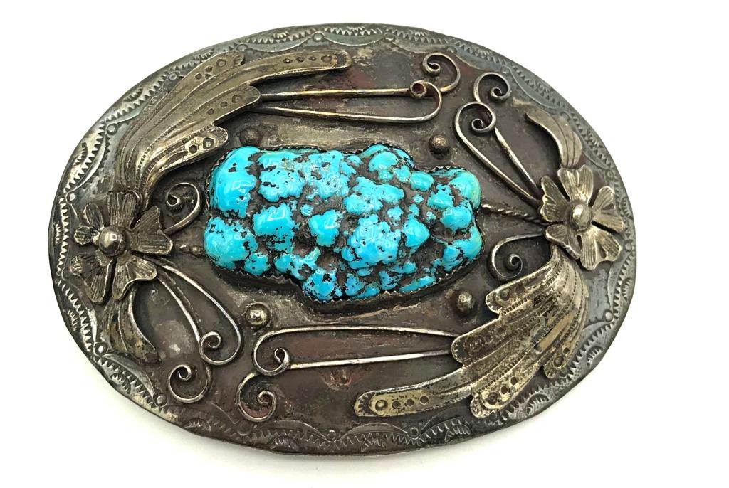 SIGNED BELT BUCKLE W CLUTTER TURQUOISE (1 of 4)