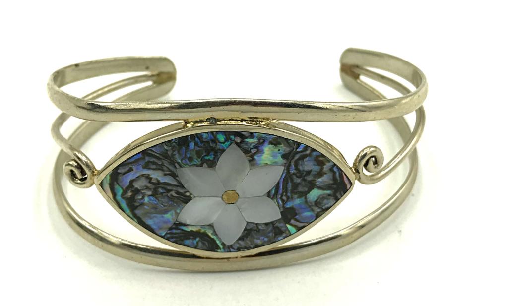 MEXICO SPLIT SHANK ABALONE BANGLE .925: 7.7 DWT TOTAL