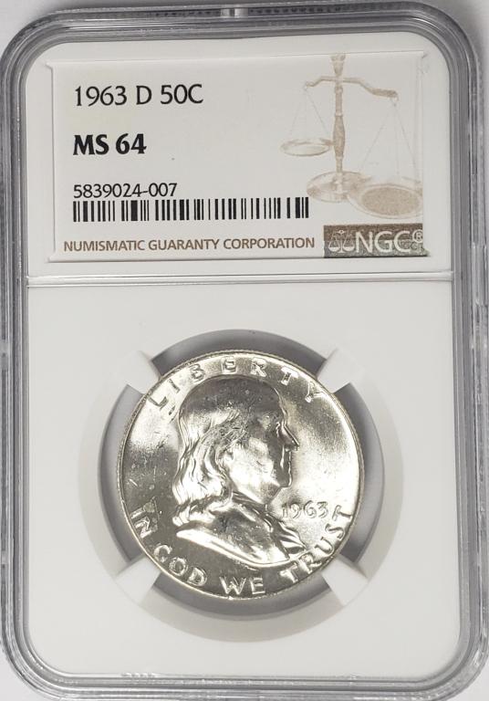 1963-D Franklin Half Dollar 50C NGC MS64 (1 of 4)