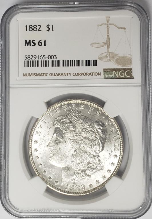 1882-P Morgan Silver Dollar $1 NGC MS61 (1 of 4)