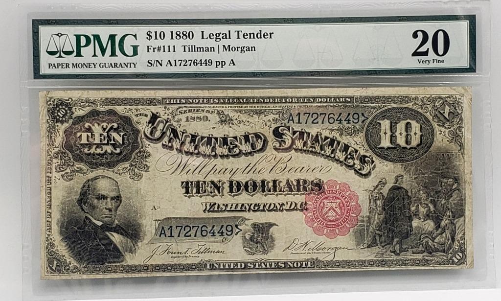 $10 1880 Legal Tender Large Note PMG 20 Very Fine (1 of 2)