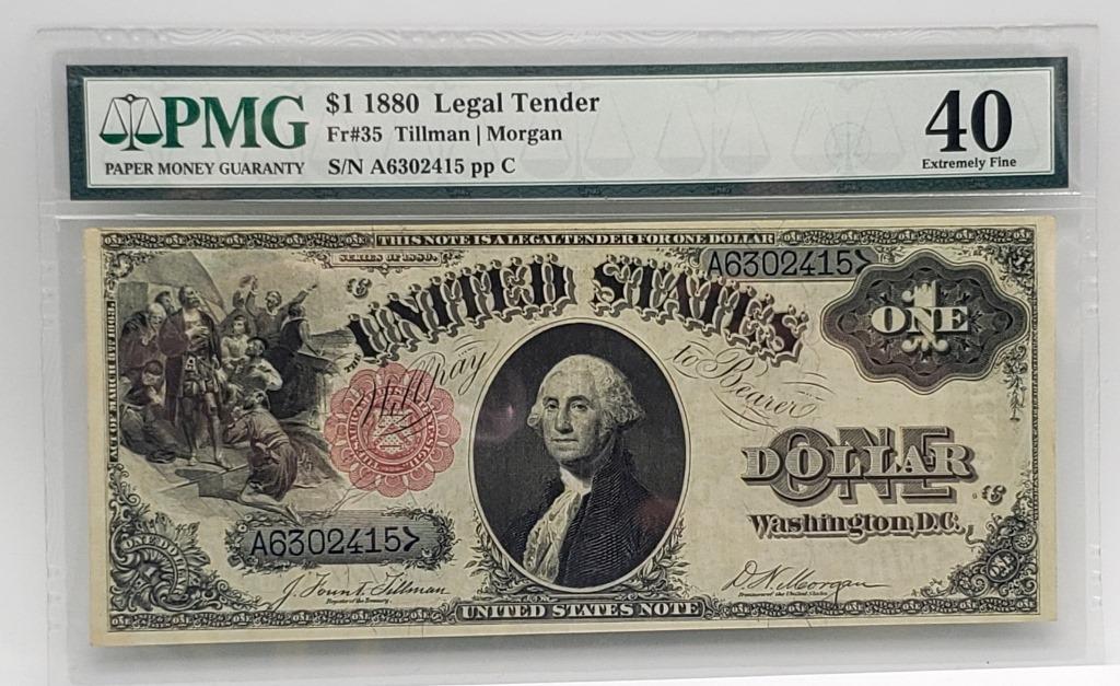 $1 1880 Legal Tender Large Note PMG 40 EF (1 of 2)